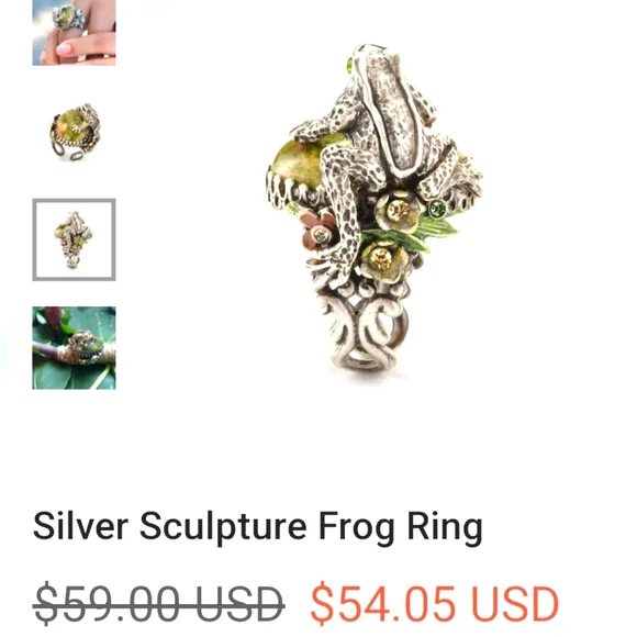 'Sweet Romance USA' .925 Silver Sculpture Frog Ring ๐ Adjustable NEW - Picture 10 of 10